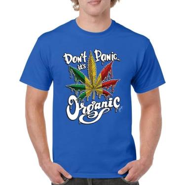 Imagem de Camiseta masculina Don't Panic It's Organic 420 Weed Pot Leaf Smoking Marijuana Legalize Cannabis Stoner Pothead, Azul, G