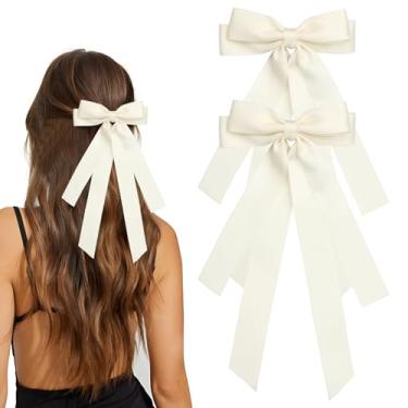 Imagem de MIKONIKO Conjunto de 2 peças de grampos de cabelo para mulheres e meninas - laço preto e branco para cabelo, com cauda longa, clipe jacaré (bege)