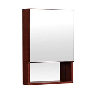 Imagem de Espelhos Armário de espelho WolFum Banheiro Caixa de espelho de alumínio Armário de banheiro oculto Espelho de vaidade Armário de armazenamento Fácil armazenamento (cor: marrom, tamanho: 48 * 68 * 13