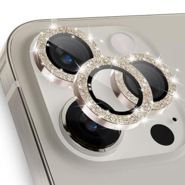 Imagem de imluckies Para iPhone 15 Pro - iPhone 15 Pro Max Protetor de lente de câmera Bling, anel individual de liga de alumínio transparente HD, película de proteção de tela traseira de vidro temperado 9H, ouro brilhante