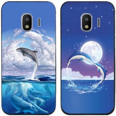Imagem de 2 peças de capa de telefone traseira de silicone em gel TPU impresso golfinhos para Samsung Galaxy todas as séries (Galaxy J2 Pro 2018)
