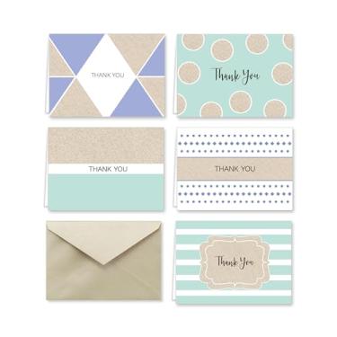 Imagem de Paper Frenzy Roxo e menta Designer Thank You Note Coleção de cartões com envelopes - Pacote com 25