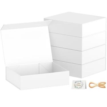 Imagem de PSHVYM Caixas de presente com tampas, 28 x 19 x 7 cm em caixa de presente branca para presentes Fecho magnético para camisetas, luvas, cachecóis, livros, roupas de bebê, embrulho de presente de roupas, contém cartão, fita (pacote com 5)