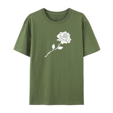 Imagem de Camiseta com estampa rosa para esposa para homens e mulheres por amor, Verde militar, 4G