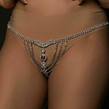 Imagem de Calcinha sexy de corrente de cristal para mulheres com strass na cintura