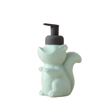 Imagem de dispenser Dispensador de sabão garrafa com bomba loção dispensador de sabão garrafa animal esquilo banheiro bancada dispensador de sabão cerâmica recarregável garrafa (Color : GREEN)