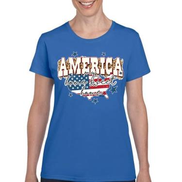 Imagem de Camiseta feminina America My Home Sweet Home 4th of July Stars and Stripes Pride American Dream Patriotic USA Flag, Azul, G