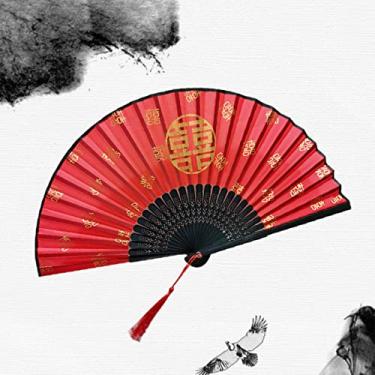 Imagem de YQHWLKJ Ventilador de mão dobrável de seda vintage, ventiladores de mão de tecido de bambu, ventiladores de mão, arte, artesanato, decoração de casa para aniversário, dança, casamento