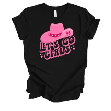 Imagem de Trenz Shirt Company Camiseta feminina de manga curta feminina com estampa de bolha, chapéu de vaqueira rosa Let's Go, Preto, 5G