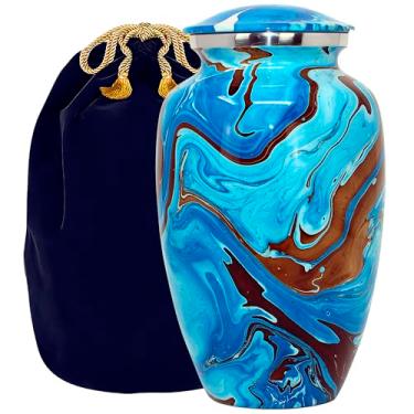Imagem de Trupoint Memorials Urnas de cremação para cinzas humanas, camuflagem e caçadores urna funerária decorativa para homens e mulheres adultos, grande azul