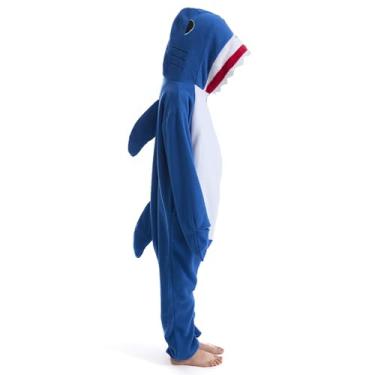 Imagem de OGU' DEAL Pijama infantil unissex de lã de tubarão, fantasia de cosplay de uma peça, pijama de animal para crianças, Blue Shark, 85(Fit Height 35"-41")