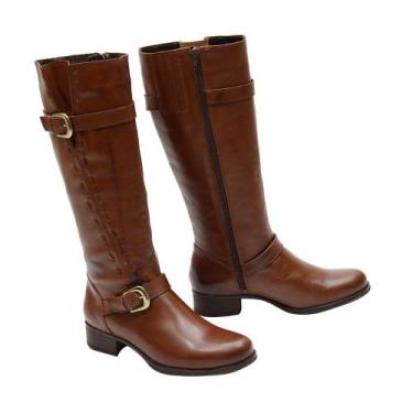 Imagem de Bota Montaria Feminina Cano Longo Couro Comfort Brandy - Bárbara Barro