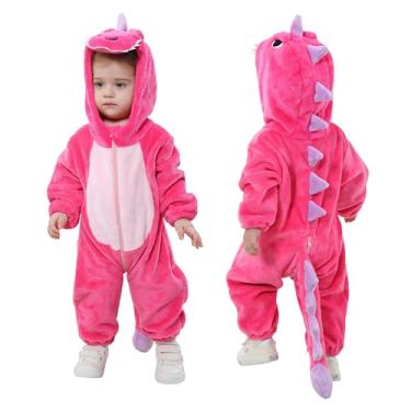Imagem de TONWHAR Body de animal para bebês e meninas, macacão infantil e infantil, fantasia de Halloween, Dinossauro rosa, 6-12 Meses