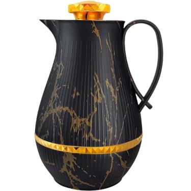 Imagem de Garrafa térmica isolada de café, 945 ml, frasco de luxo isolado em estilo árabe, bule de chá, com bico e forro de vidro para água quente e fria, ornamentos de inauguração de casa (preto e dourado)