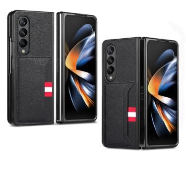 Imagem de Capa porta cartão para Samsung Galaxy Z Fold 5 4 Fold4 Fold5 Fold 3 2 Fold3 Fold2 5G Capa de proteção de couro dobrável, preta, para Samsung Z Fold 4