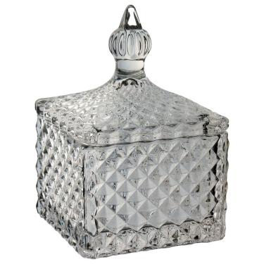 Imagem de POTICHE DECORATIVO BOMBONIERE QUADRADO HOME&CO COM TAMPA VIDRO 11x8x8cm TRANSPARENTE