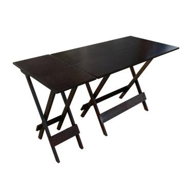Imagem de Conjunto de Mesa Dobrável 120x70 em Madeira Maciça com Mesa Aparador - Tabaco