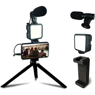 Imagem de eDealz Kit de vlogging para iniciantes para iPhone, Android com tripé de 10 polegadas, 36 luzes de LED, suporte de telefone e mini microfone espingarda para transmissão ao vivo, chamadas de vídeo,