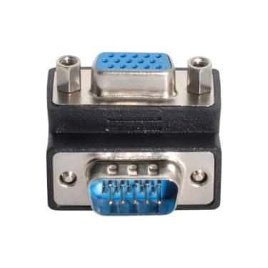 Imagem de chenyang Adaptador de conector de extensão angular VGA SVGA 15 pinos macho para fêmea 270 graus UP
