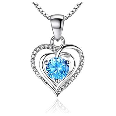 Imagem de Colar banhado a prata com pingente de coração oceano coração completo strass colar de zircão brilhante senhora colar, Prata esterlina, Zircão