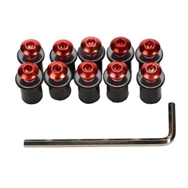 Imagem de Kit de parafusos para para-brisa de motocicleta, 10 peças, liga de alumínio para montagem no corpo do pára-brisas para motocicleta, compatível com motocicletas, porcas e parafusos de carenagem (vermelho)