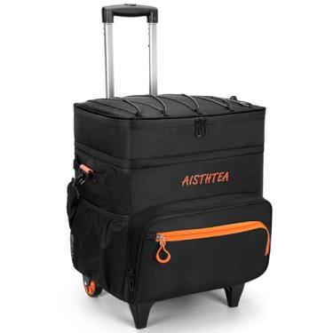 Imagem de Cooler com rodas e alça, capacidade de lata, bolsa térmica de viagem com maior estabilidade, design de deck duplo, refrigerador de rodas isolado, ideal para compras, praia, acampamento, viagens ao ar