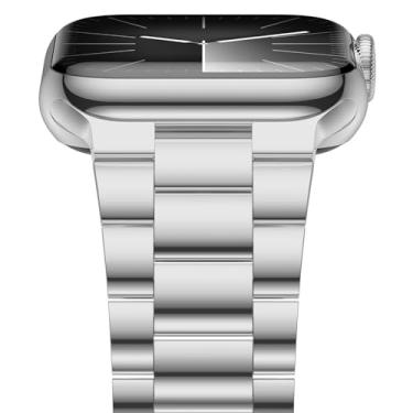 Imagem de iiteeology Pulseira de aço inoxidável leve projetada para Apple Watch Ultra 2 e Ultra, séries 1-10, 46 mm, 45 mm, 44 mm, 42 mm, pulseiras de reposição para iWatch para homens e mulheres, prata