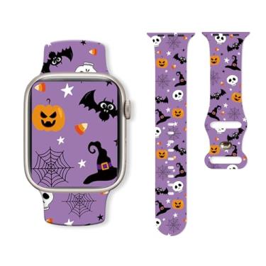 Imagem de Pulseira de relógio de Natal de Halloween compatível com Apple Watch séries 9, 8, 7, 6, 5, 4, 3, 2 e 1 de 38 mm, 40 mm, 41 mm, 44 mm, 45 mm, 49 mm, ultra SE (42 mm/44 mm/45 mm/49 mm, roxo Halloween)