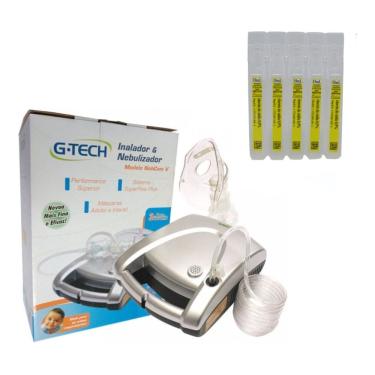Imagem de Inalador Nebulizador NebCom Super Flow Plus + Soro Fisiológico G-tech