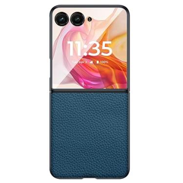 Imagem de LTLMYDAM Capa de couro genuíno para Moto Razr 50Ultra/50, capa de telefone fina estilo negócios capa de proteção contra quedas traseira textura lichia, azul, 50Ultra