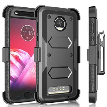 Imagem de Tekcoo Capa com clipe de coldre para Moto Z2 Force/Motorola Moto Z2 Play, [Tshell] Absorção de choque [tela embutida] Cinto de bloqueio giratório seguro Defender suporte de corpo inteiro Capa