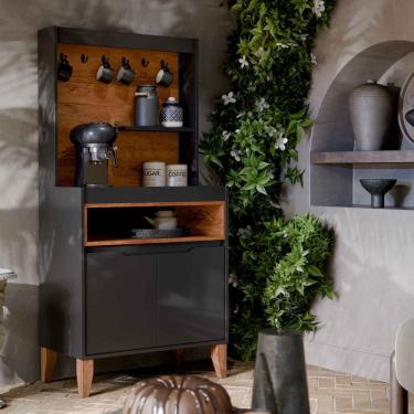 Imagem de Aparador Buffet Cantinho do Café Flow 2 Portas com Pés em Madeira Preto - Rede Móveis