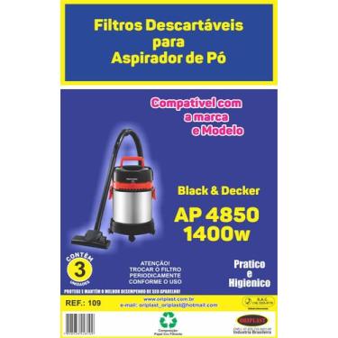 Imagem de Kit C/3 Filtro Saco Papel para Aspirador de Pó Black e Decker AP4850 1
