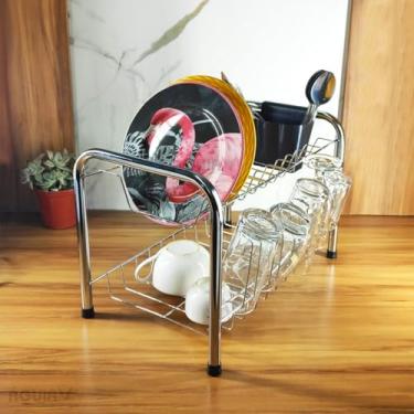 Imagem de Escorredor de Louças Duplo Berço em Aço Cromado para 9 Pratos 5 Copos e Suporte de Talheres Águia de Aramados®
