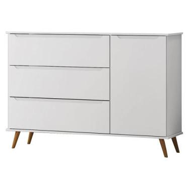 Imagem de Cômoda Infantil Retrô 3 Gavetas 1 Porta Melinda Branco 100%  MDF Mobil