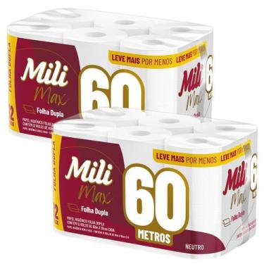 Imagem de Kit 2 Pacotes Papel Higiênico Folha Dupla Mili 12 Rolos com 60 Metros 