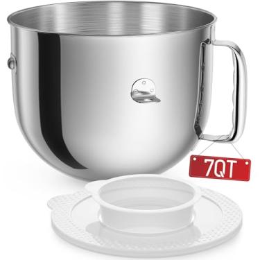 Imagem de KA7QBOWL Batedeira de aço inoxidável de 7 QT, compatível com batedeira KitchenAid de 7 litros - KSM70SKXXBK, tigela de aço inoxidável polido com tampa extra para tigela misturadora