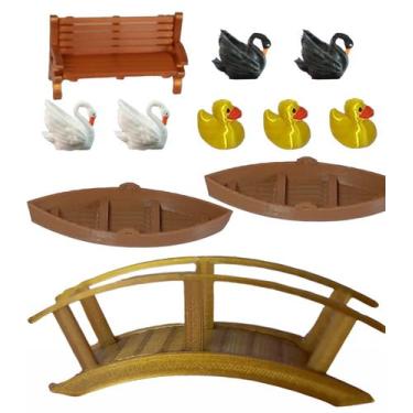 Imagem de Kit Com 11 Miniaturas Terrário Ponte/cisne/pato/banco/barco - Mad Make