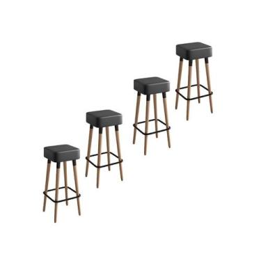 Imagem de Kit 4 Banquetas Altas Estofadas Manila 70cm Preto - Adz