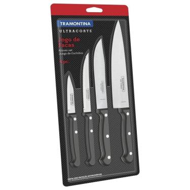 Imagem de Jogo De Facas Tramontina Ultracorte Com Laminas Em Aço Inox E Cabos De Polipropileno Preto 4 Peças