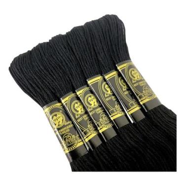 Imagem de Kit 6 Meadas Linha De Bordar Bordado Manual Ponto Cruz - ADB, Preto