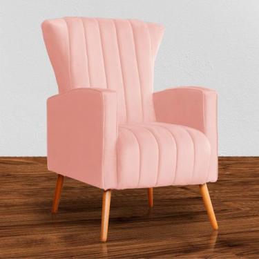 Imagem de Poltrona Estofada Pés Palito Sala de Estar Melinda Veludo Rosa Nude - 