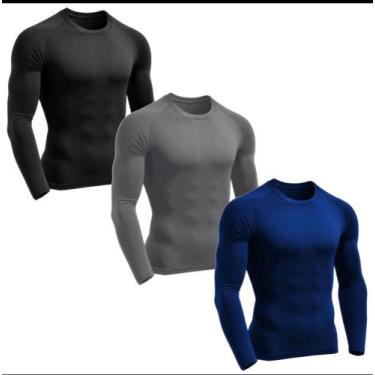 Imagem de kit 3 camisa térmica masculina segunda pele proteção UV TB moda fitnes