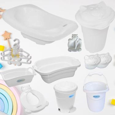 Imagem de Banheira 32 Litros organizador quarto bebê porta algodão cabide cesto 