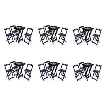 Imagem de Kit 6 Conjuntos De Mesa Bistrô Dobrável Jack Daniel`s Com 3 Banquetas De Madeira Preta - Cor: Preto