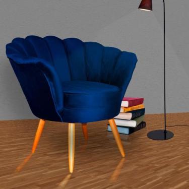 Imagem de Poltrona Decorativa Estofada Para Quarto Closet Pétala Veludo Azul Mar