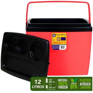 Imagem de Caixa Térmica 12 Litros Vermelha e Preta Bel Alça Ergonômica Tampa com