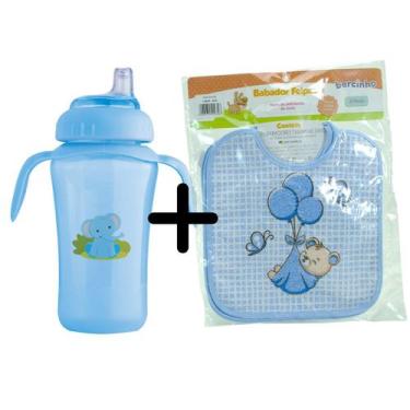 Imagem de Kit Copo Infantil anti-vazamento Bico Silicone E conjunto 3 Babadores 