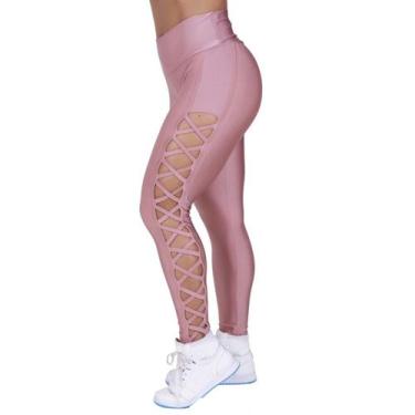 Imagem de Legging Fitness Femininas Tiras Lateral Cós Alto Cirrê Liso Orbis - Or