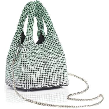 Imagem de RZTA Bolsa feminina clutch com strass brilhante triangular para festa de formatura e casamento dos anos 1920, Verde degradê B2
